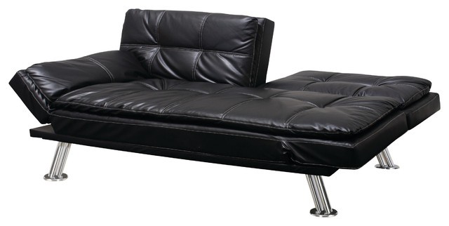 Black adjustable faux leather futon with chrome legs
