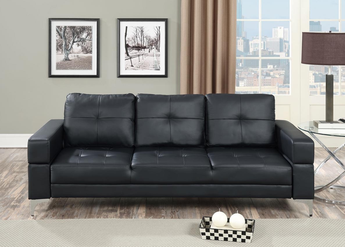 Black faux leather futon adjustable sofa bed