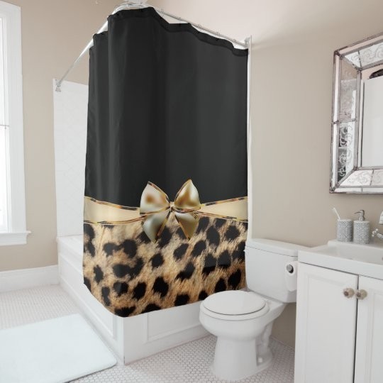 Black gold bow leopard cheetah animal print shower