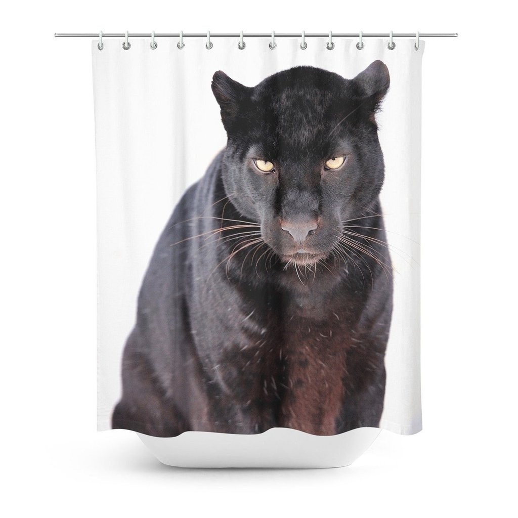 Black leopard face shower curtain shelfies