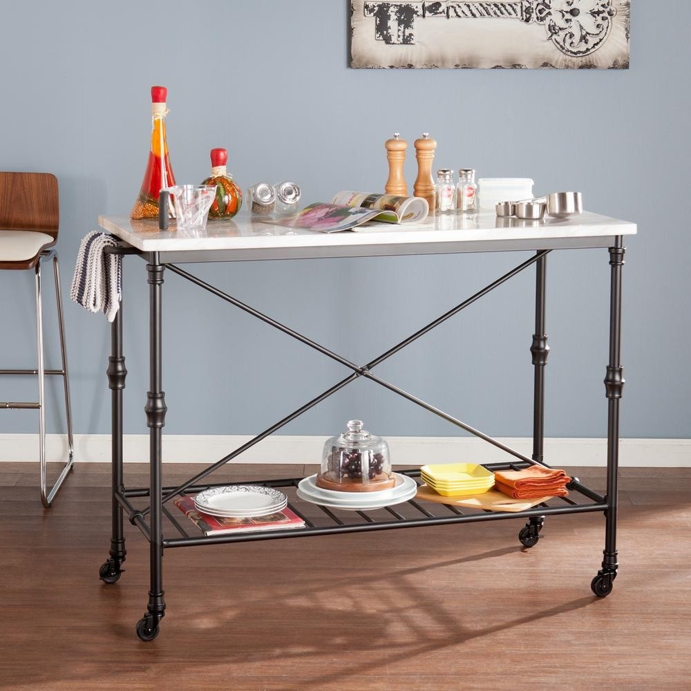 Black serving cart with faux marble top hd888965 the