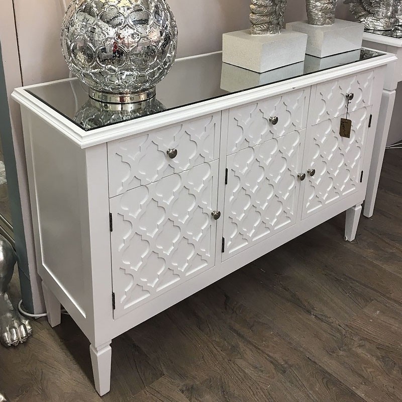 Blanca white wooden mirror top 3 door 3 drawer chest