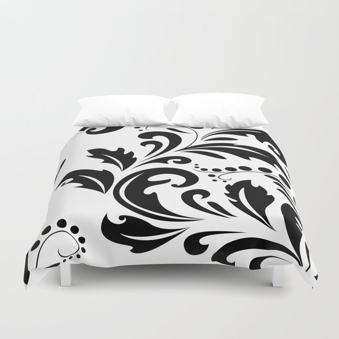 Bold black white damask pattern duvet cover by artz