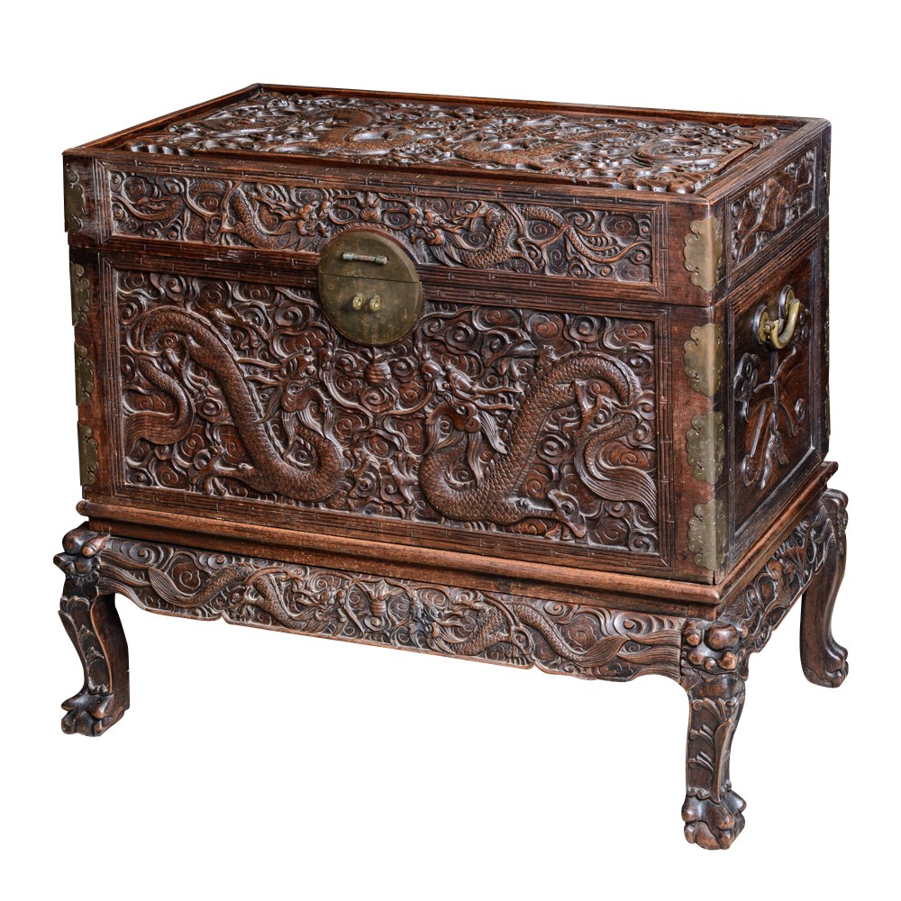 Carved asian trunk on antique row west palm beach