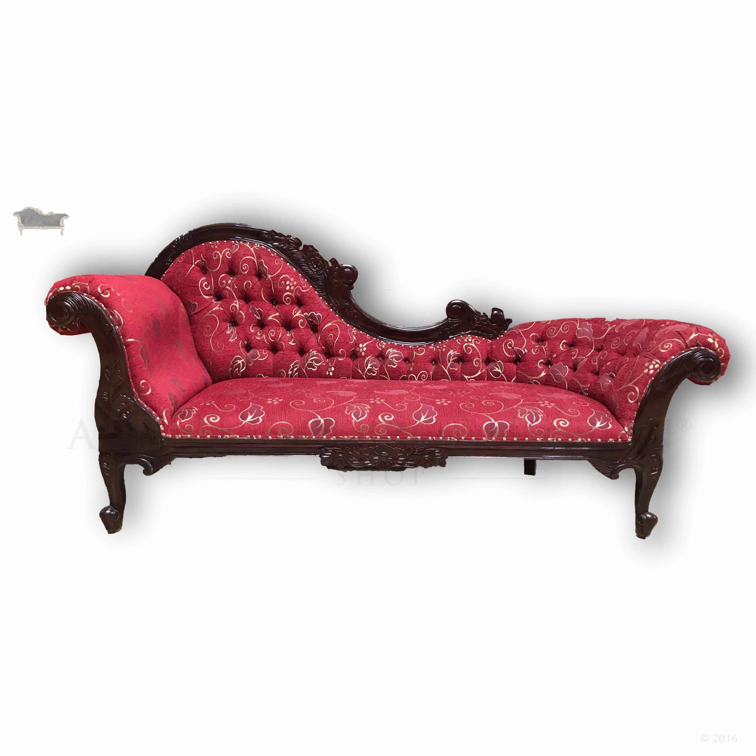 Chaise lounge french provincial red and gold upholstery 1