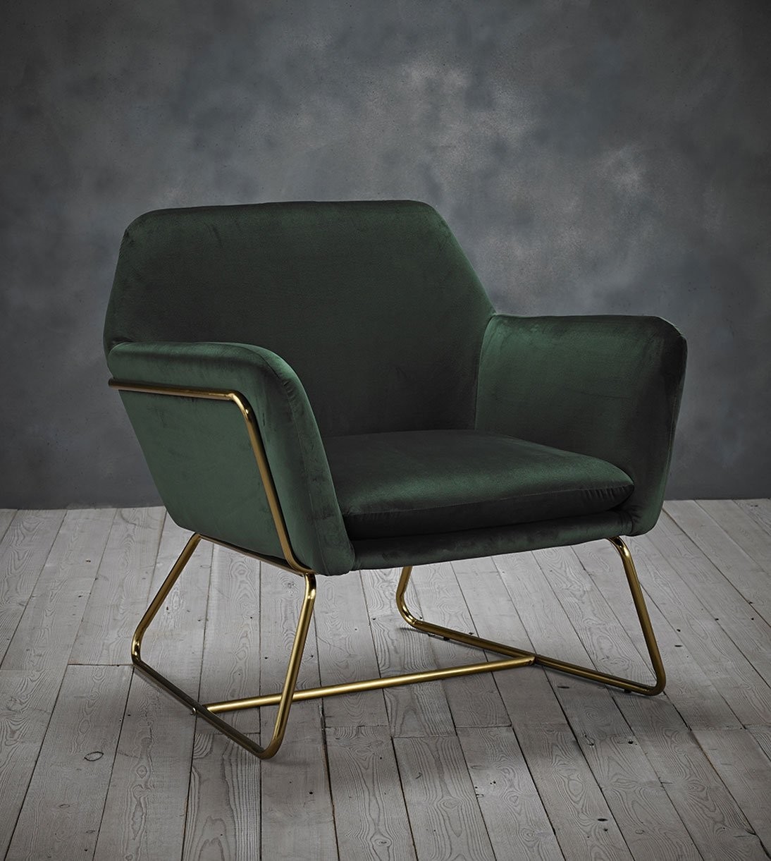 Chelsea green velvet chair upholstered fabric gold finish