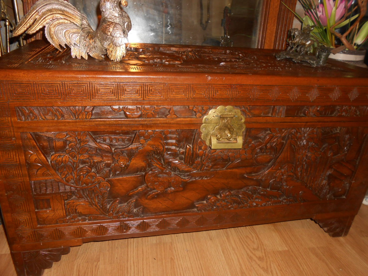 Chinese chest antique hand carved wooden trunk haute juice