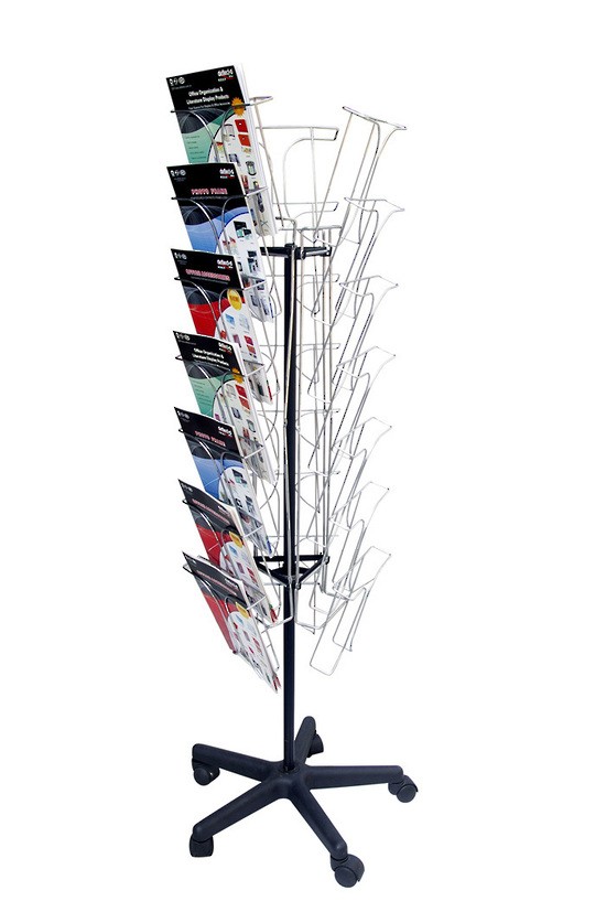 Chrome wire brochure holder rotating floor stand 7 tier