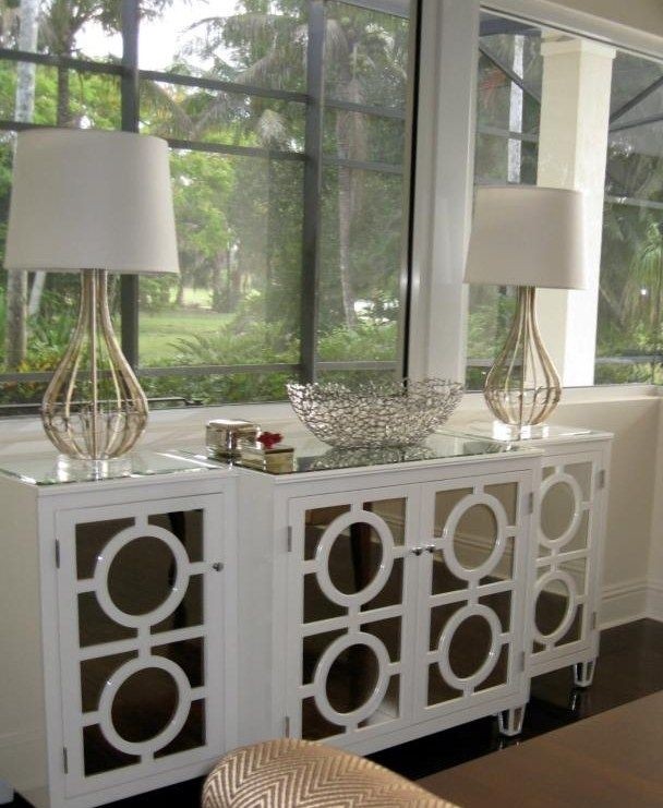 Circles white mirrored buffet console living room wall