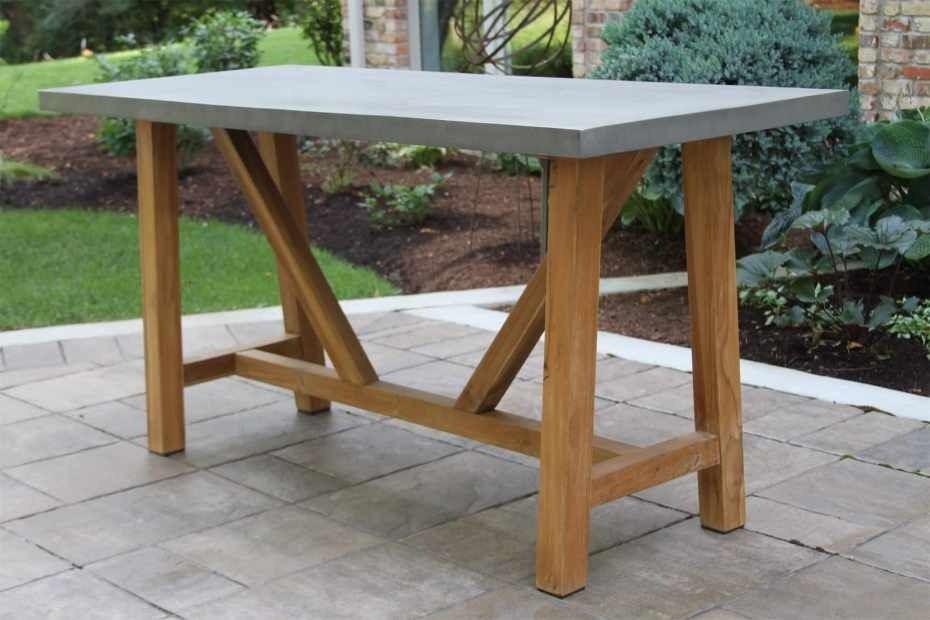 Composite counter height dining table with teak base in