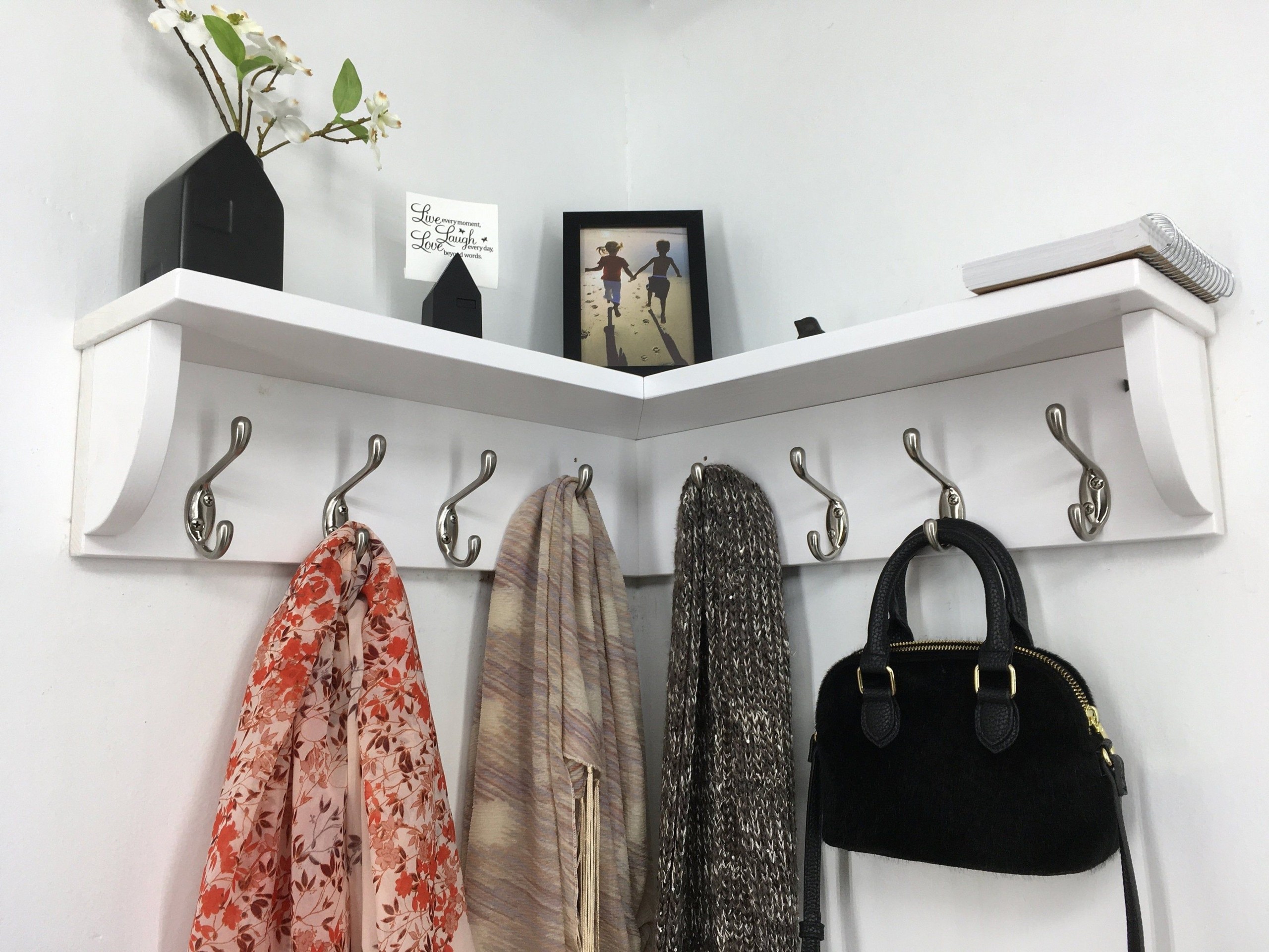 Corner shelf with 8 double garment hooks rack in any