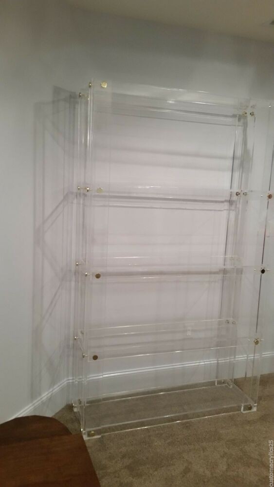 Details about clear lucite acrylic bookcase with button