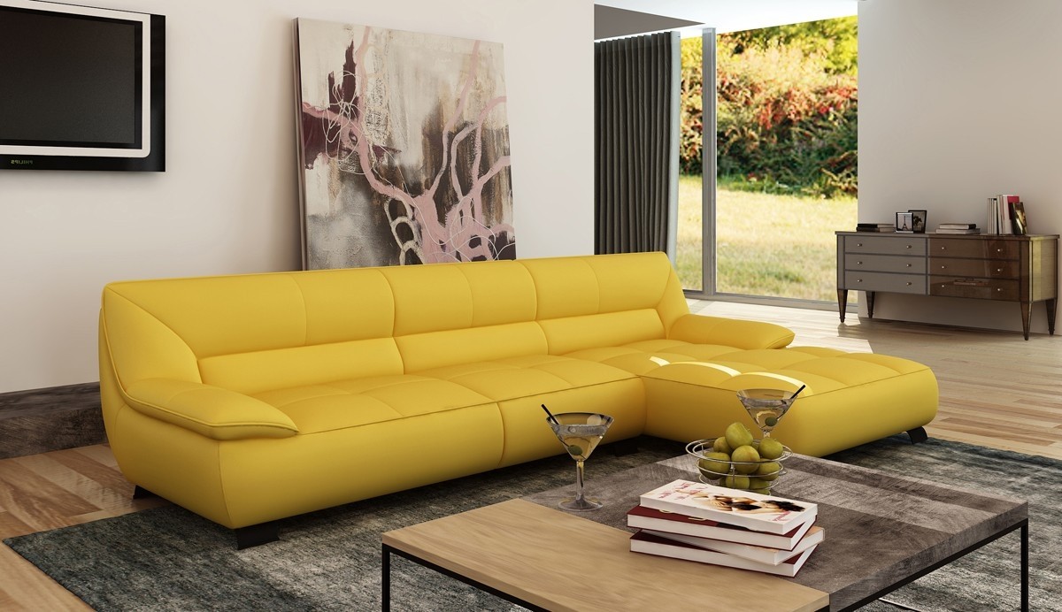 Divani casa 5121b modern yellow italian leather sectional sofa 2