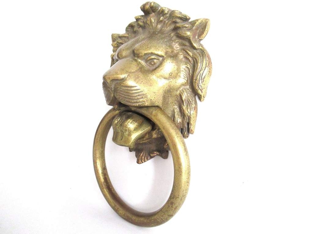 Door knocker lion head antique solid brass 9 inch 1