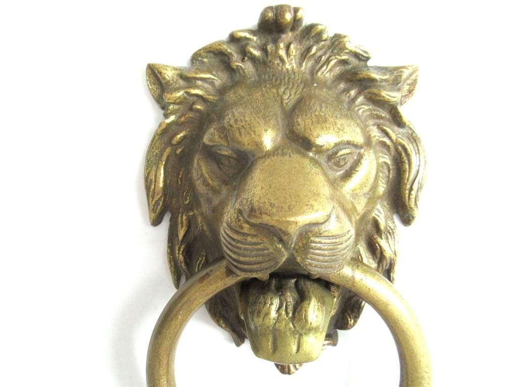 Door knocker lion head antique solid brass 9 inch