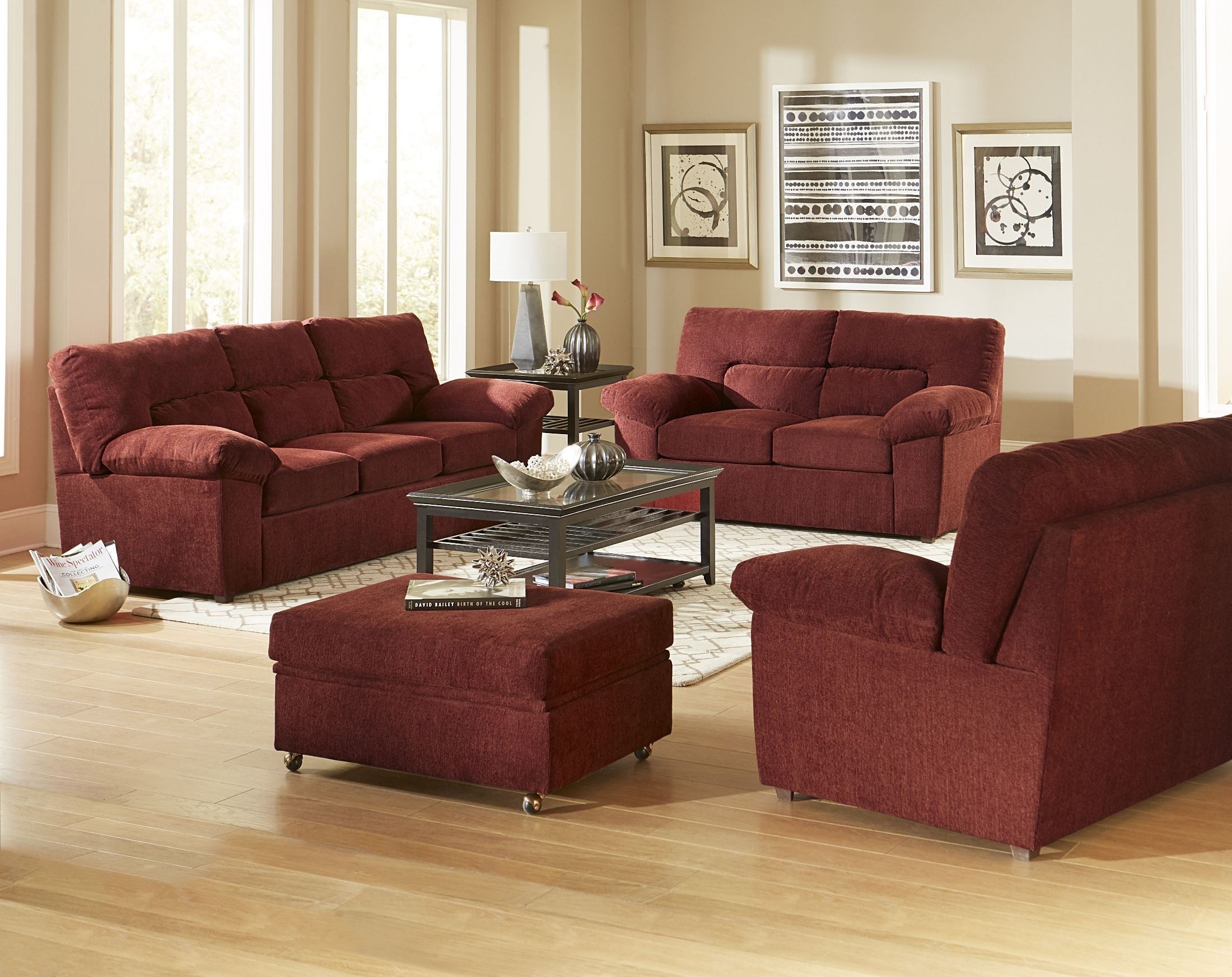 Duke red chenille living room set from progressive