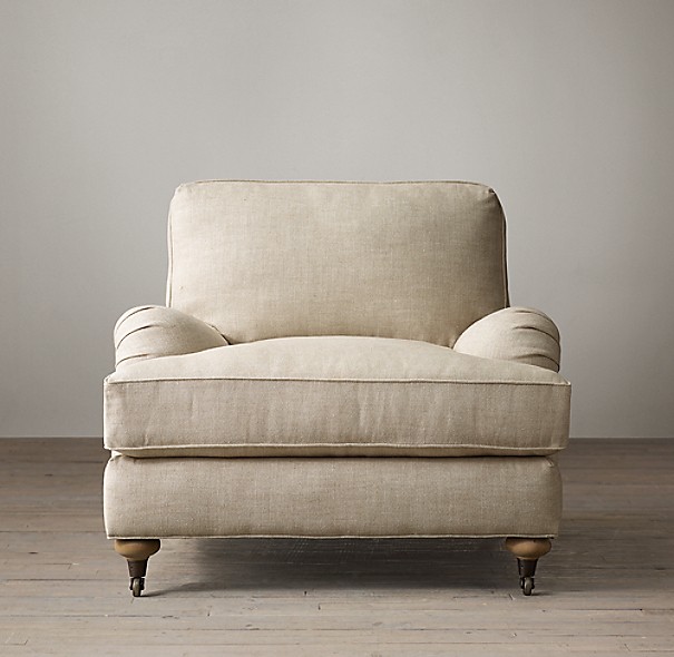 English roll arm upholstered chair