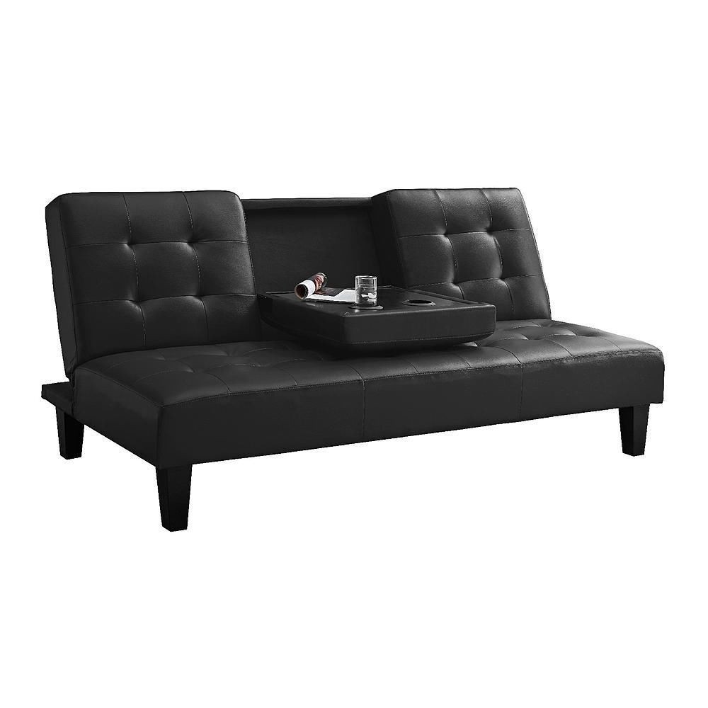 Faux leather futon convertible sofa bed sleeper w cup 1