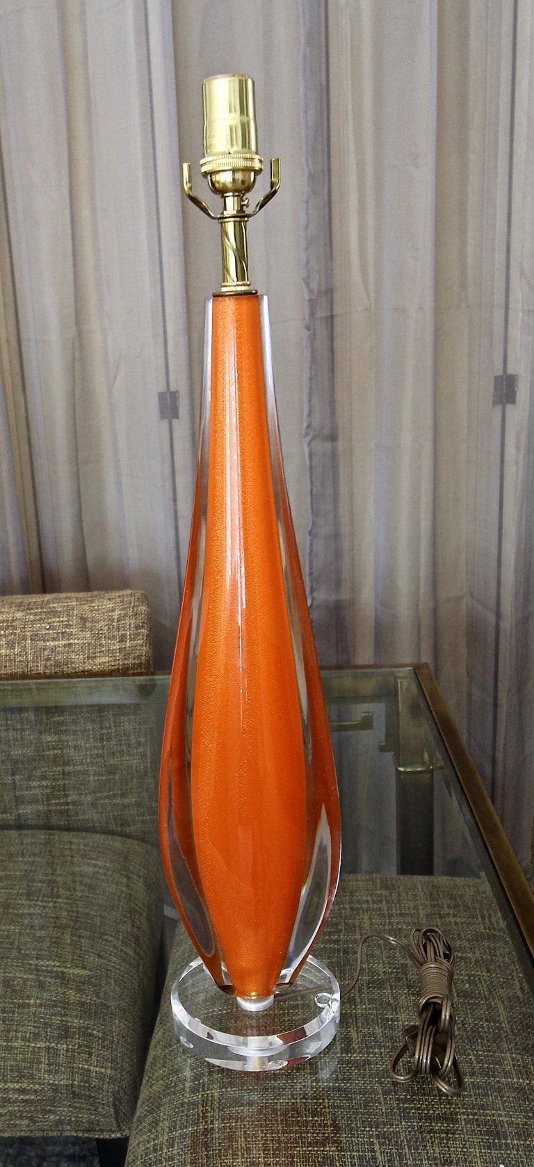 Flavio poli orange murano glass table lamp for sale at