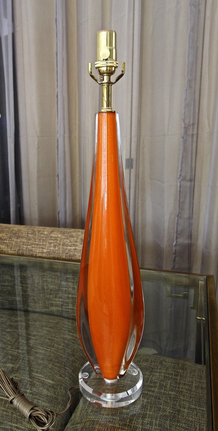 Flavio poli orange murano glass table lamp for sale at