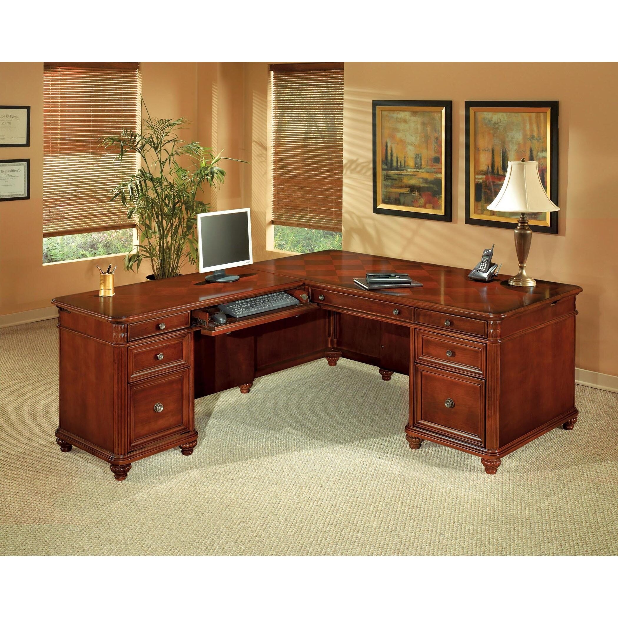 Flexsteel contract antigua l shape executive desk with