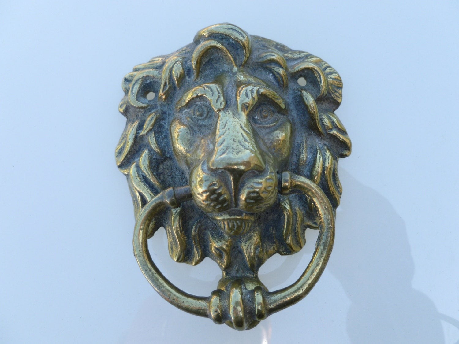 French antique brass lion head door knocker