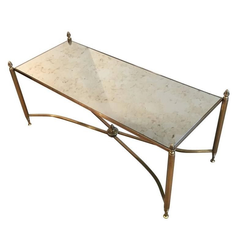 French brass and antiqued mirror coffee table 1940s at