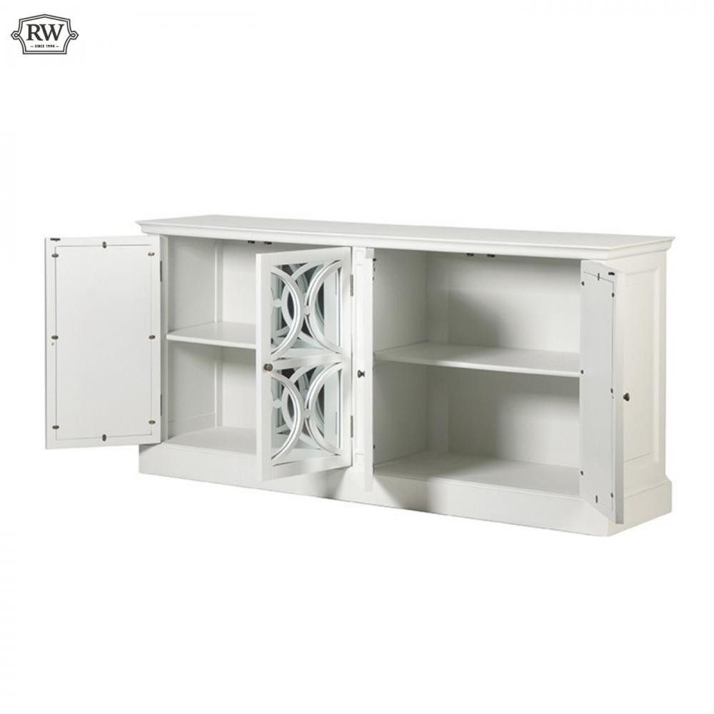 French chic 4 drawer mirrored sideboard white rathwood