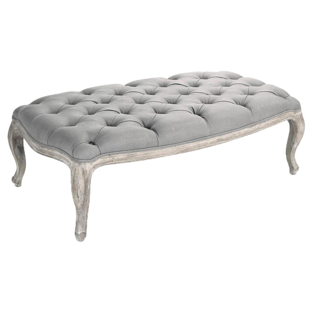 French country button tufted ottoman grey linen kathy