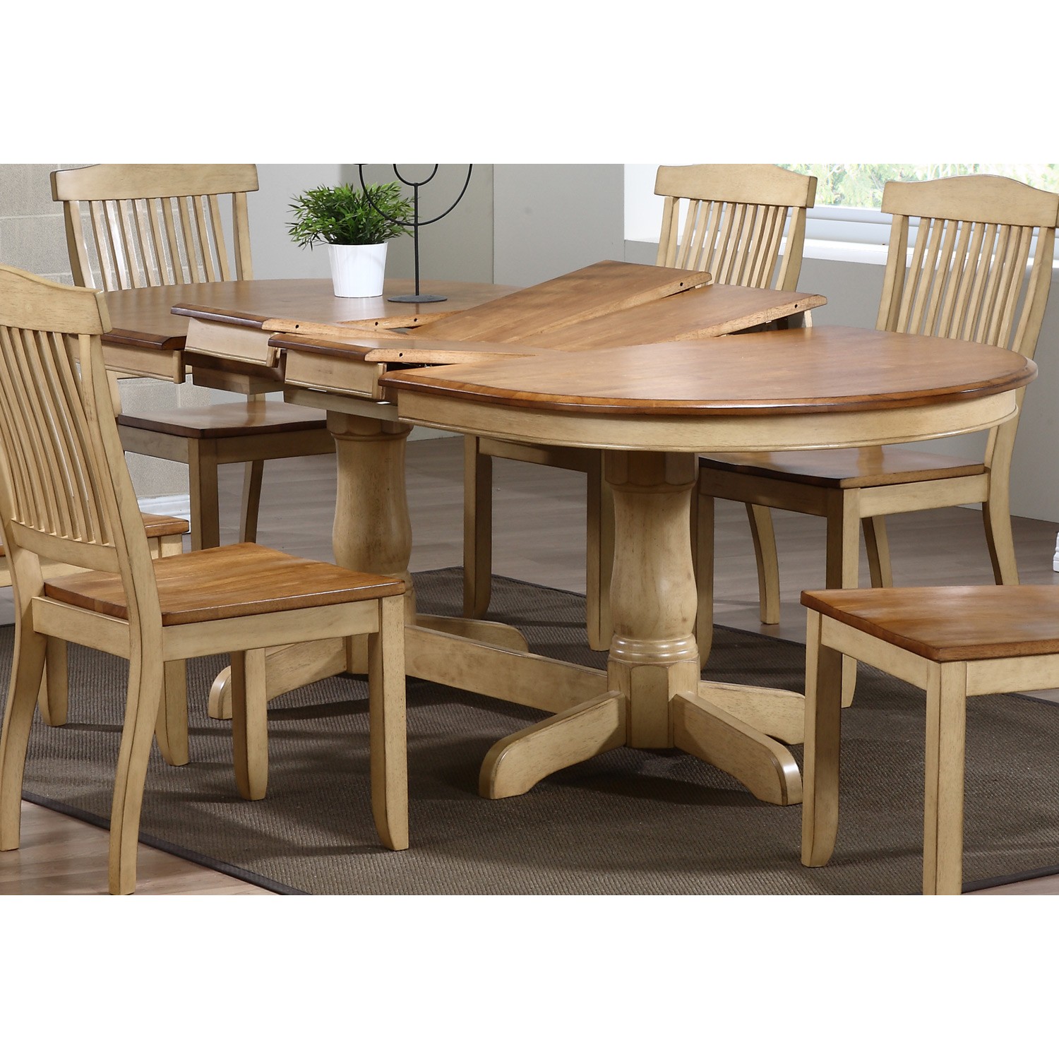 Gatsby oval dining table double butterfly leaf honey