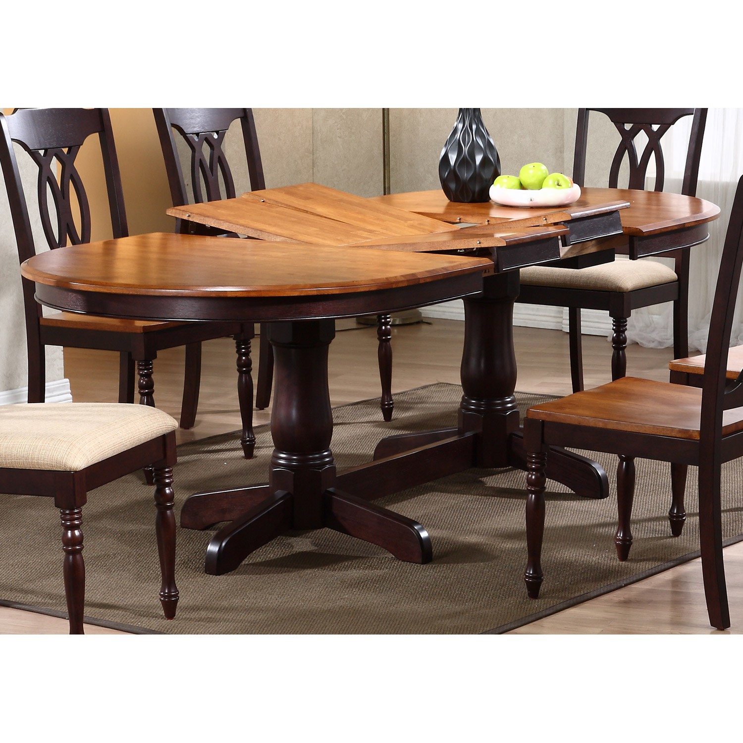 Gatsby oval dining table double butterfly leaf whiskey