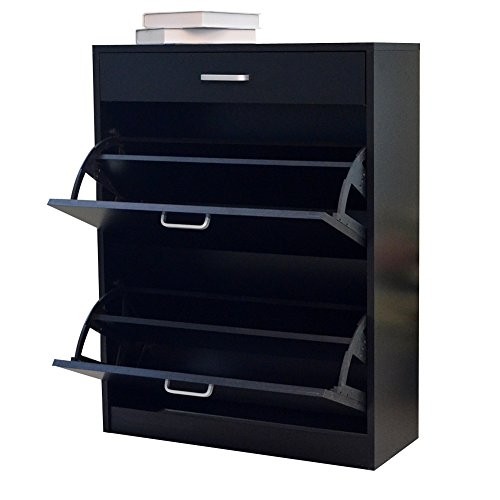 Gls black modern shoe cabinet with doors wooden rack chest