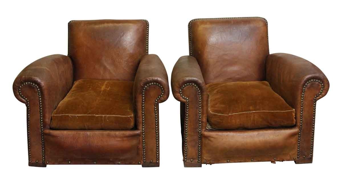 Great pair of antique leather club chairs olde good things