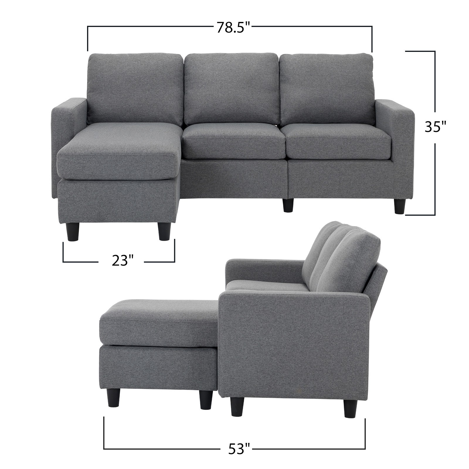 Grey sectional sofa l shaped couch w reversible chaise for