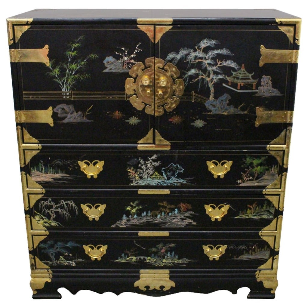 Hand painted asian chest at 1stdibs