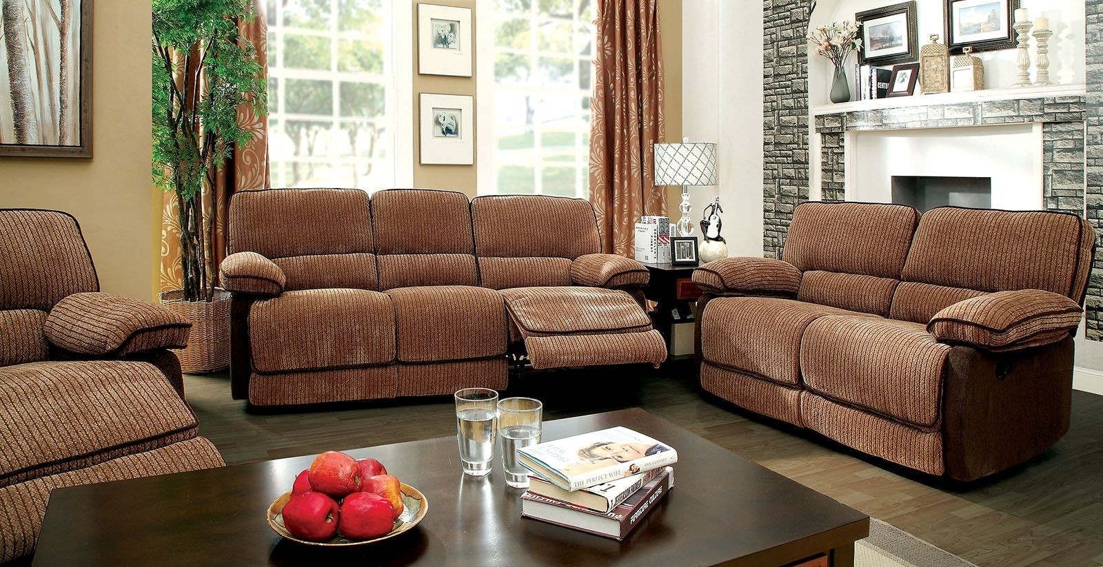 Hazlet brown chenille fabric living room set from