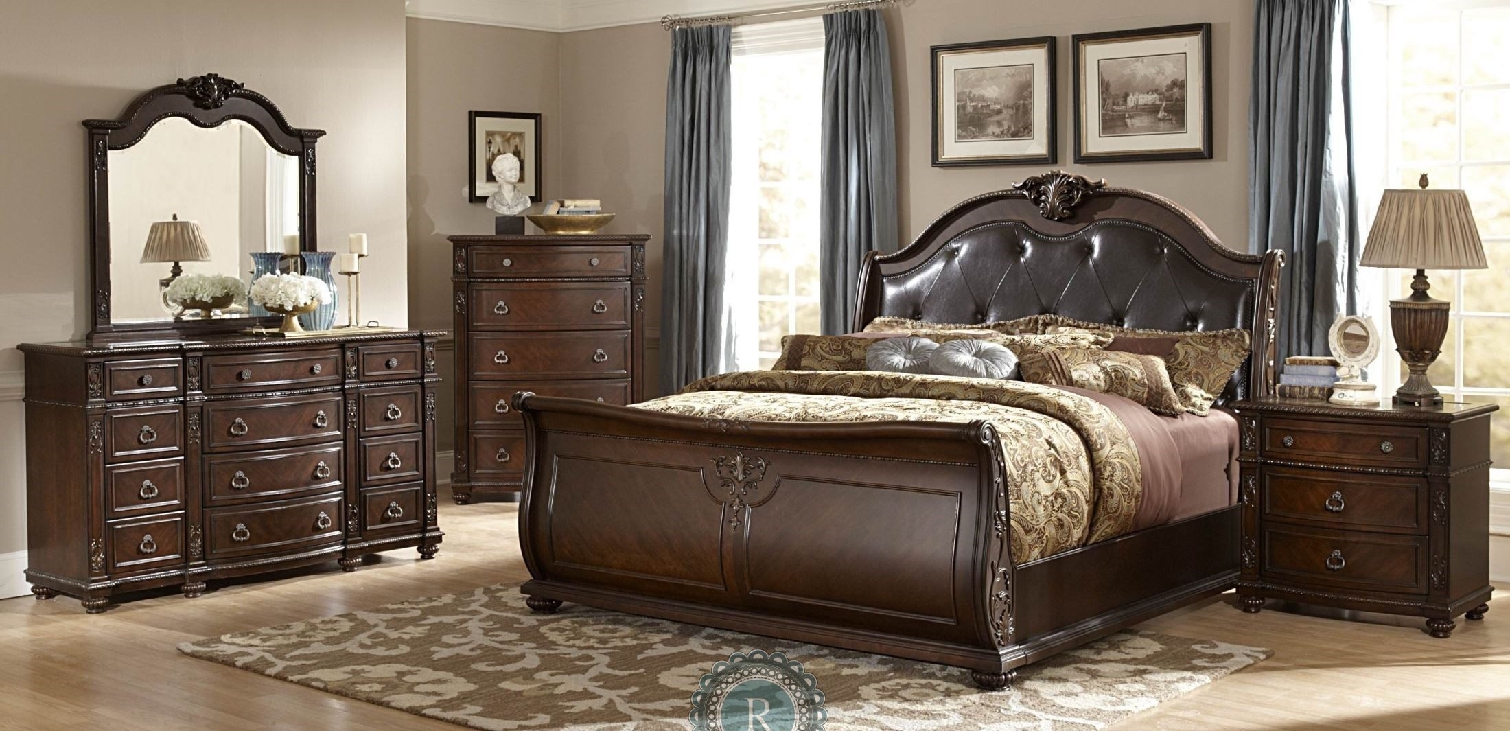 Hillcrest manor genuine leather sleigh bedroom set from