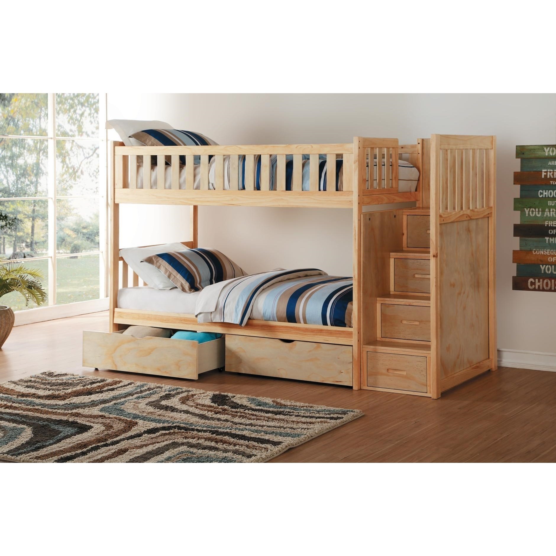 Homelegance bartly casual twin over twin bunk bed with 1