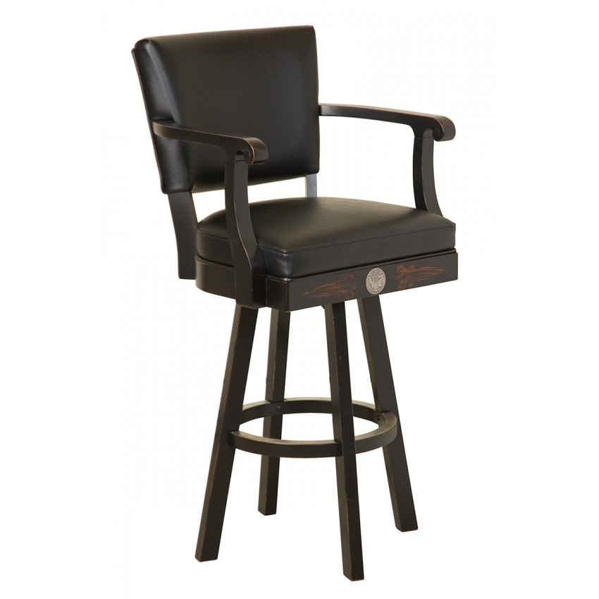 Jack daniels wood bar stool w backrest tn charcoal finish