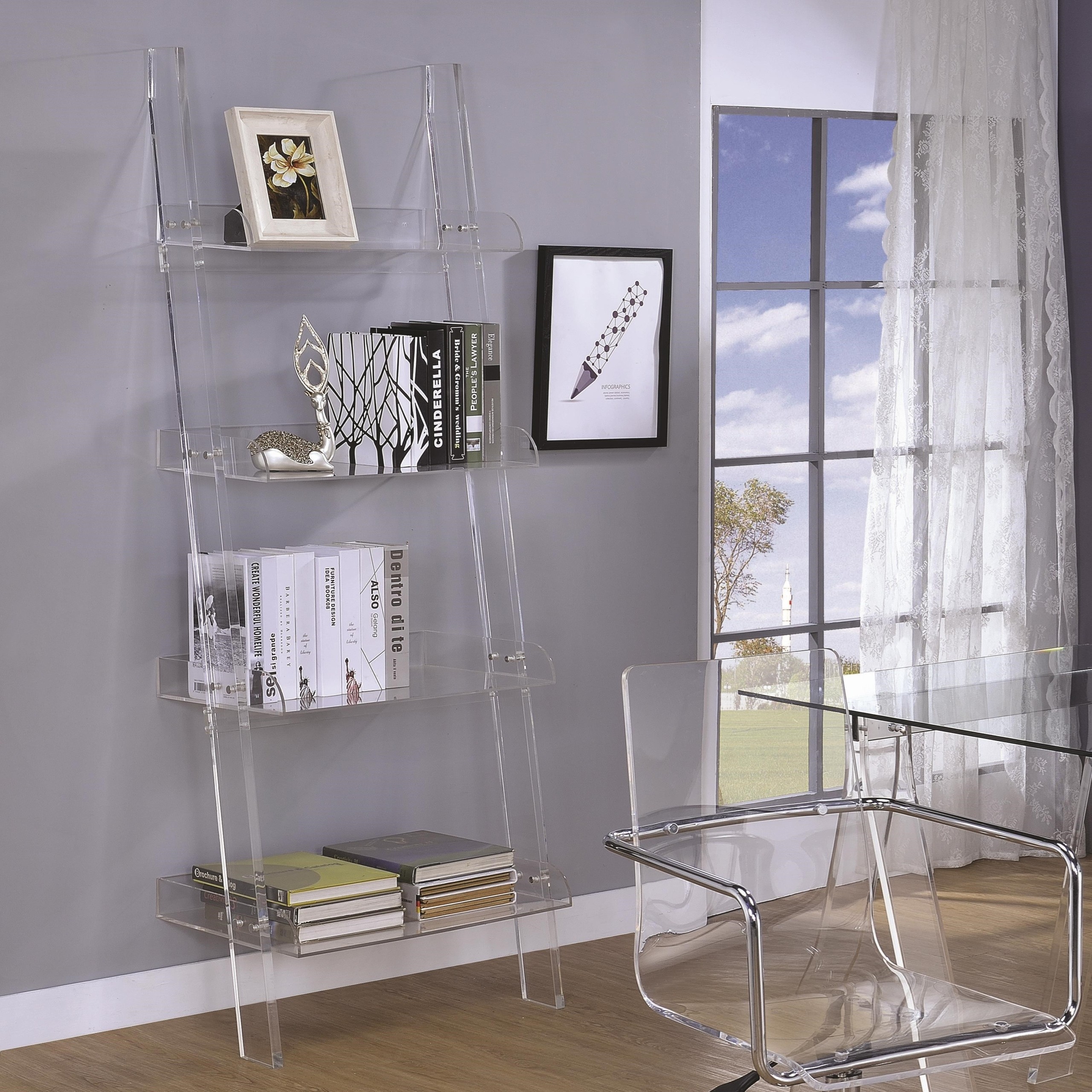 Kallie clear acrylic ladder bookcase las vegas furniture