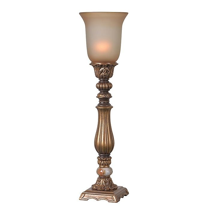 Kenroy home torchiere table lamp in gold with glass shade