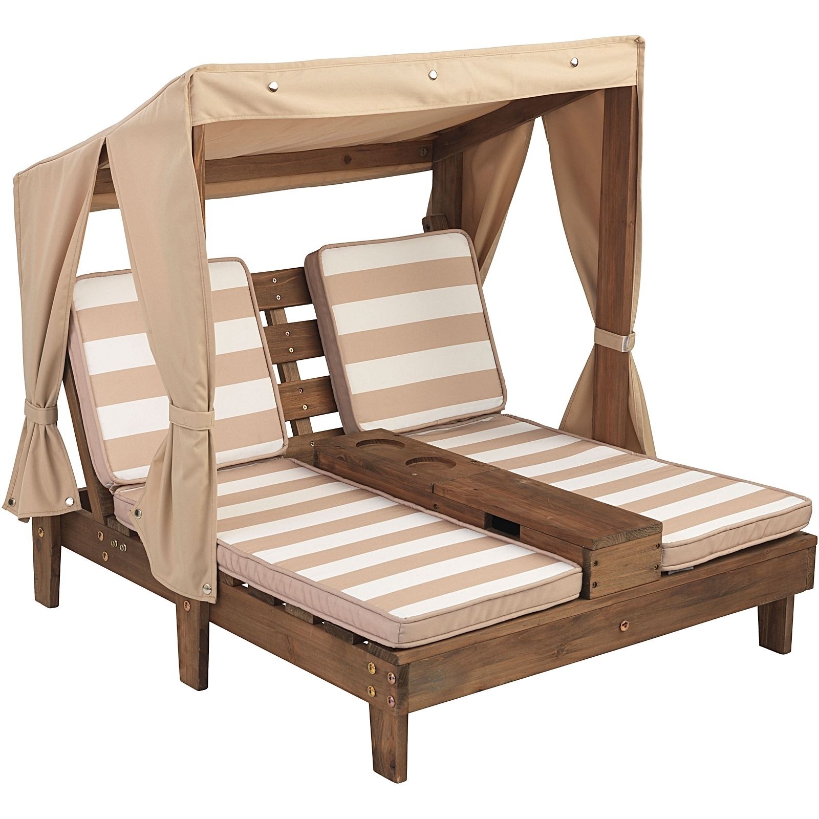 Kids double chaise outdoor lounge beige white by
