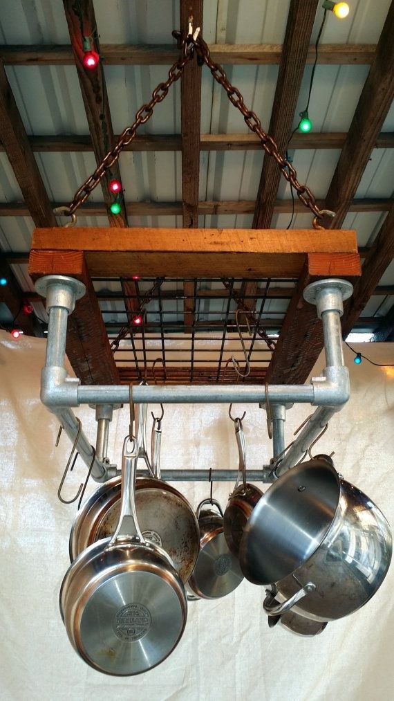 Kitchen pot rack reclaimed wood industrial by