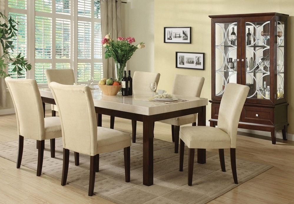 Kyle casual white marble top dining table set 7pc