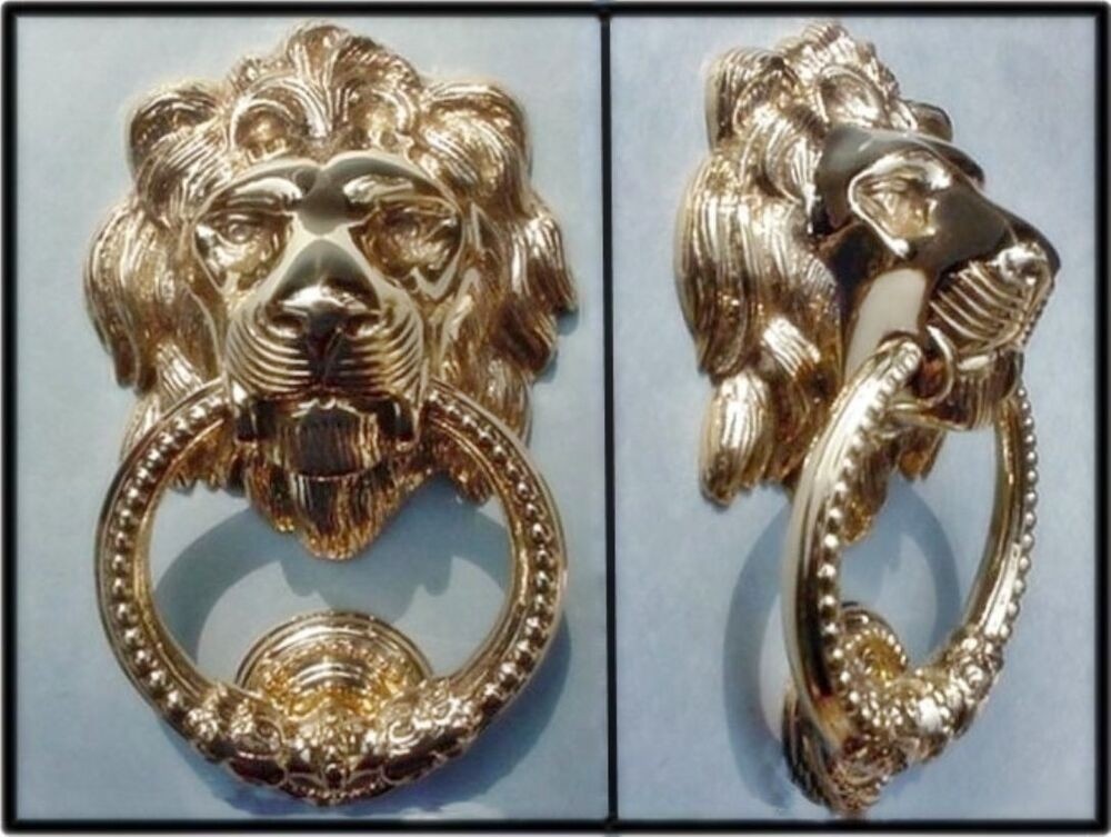 Large bold polished brass lion head door knocker new ebay