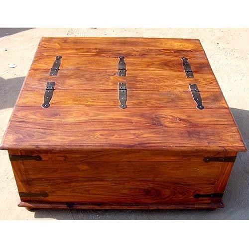 Large rustic square storage chest trunk wood blanket box 1
