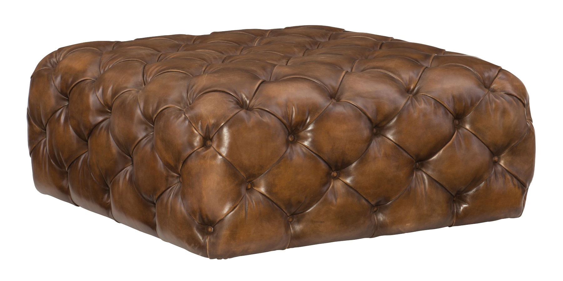 Large square tufted leather coffee table ottoman