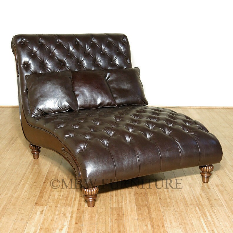 Latte tufted bycast leather double chaise lounge ebay