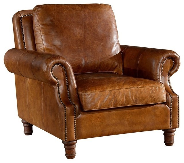 Leather english rolled arm arm chair light brown leather