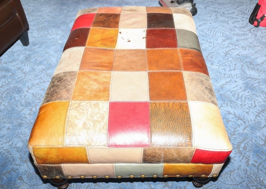 Leather patchwork ottoman ebth 2